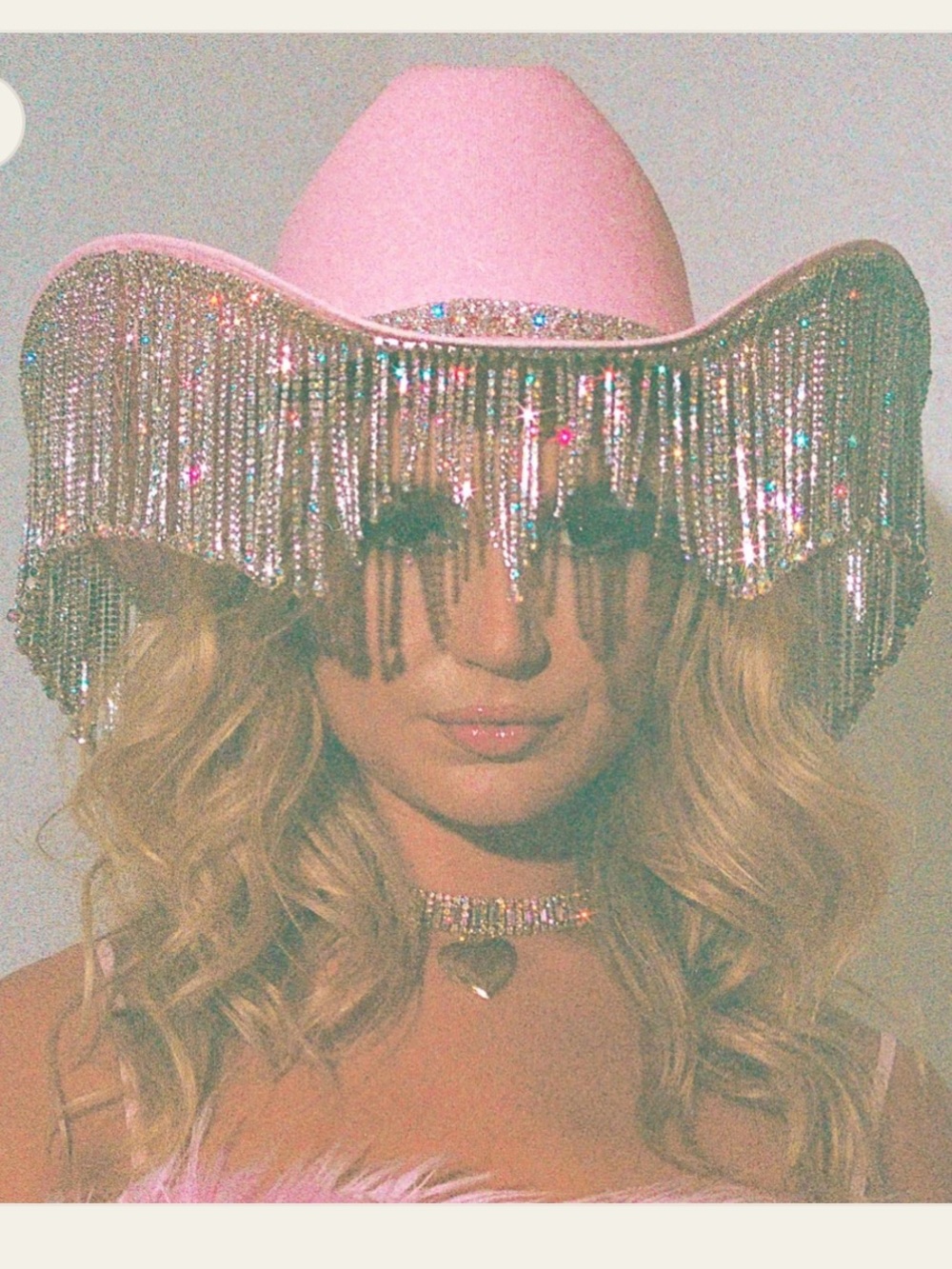 Pink Rhinestone Fringe Cowgirl Hat - Sparkling Festival Accessory